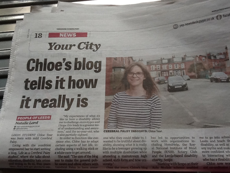News paper with the heading, Chloe’s blog tells it how it really is.