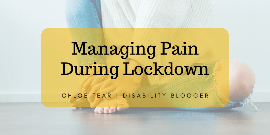 Managing pain during pain in a yellow rectangle. The background is someone sat on the floor